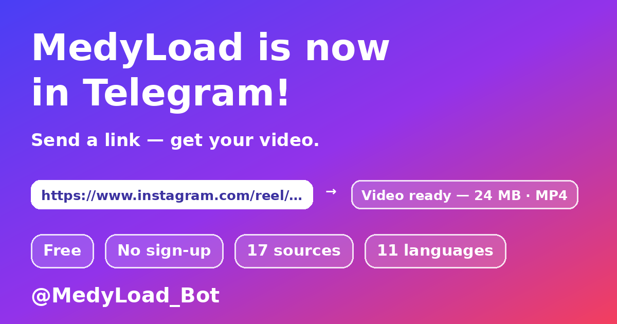 MedyLoad — ការទាញយកវីដេអូតាមបូត Telegram
